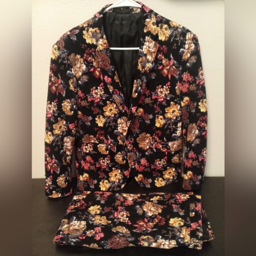 CLOUDSTYLE Men Floral Print Single Button Blazer & Suit Pants Set